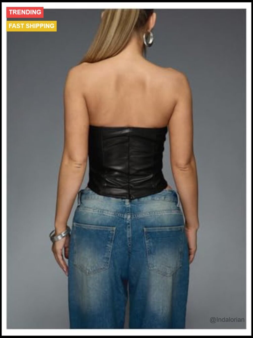 Leather Backless Tube Top Strapless Crop Corset Going Out Tops - Picture 2 of 7